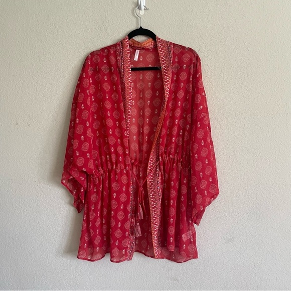 Xhilaration woman’s summer coverup size XL/XXL red printed boho front tie beach - Picture 1 of 7